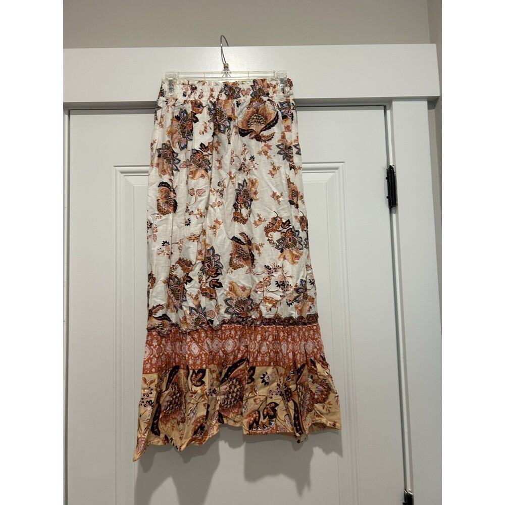 Floral Linen Blend Maxi Skirt Women’s Large Romantic Prairie Cottagecore Modest